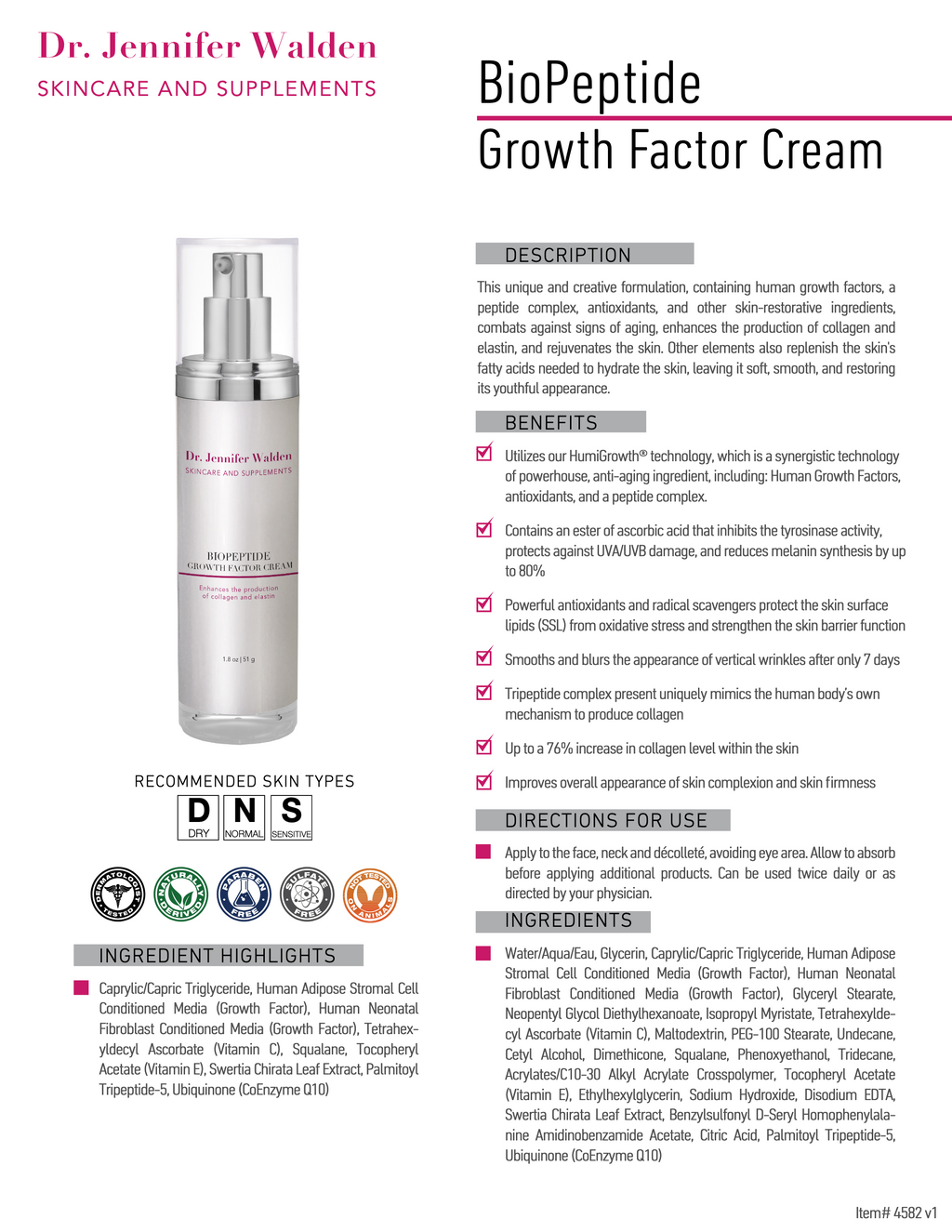 Shop Dr. Jennifer Walden Skincare & Supplements Biopeptide Growth Factor Cream